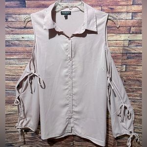 Fashion Nova Button Down Cut Out Sleeve Top